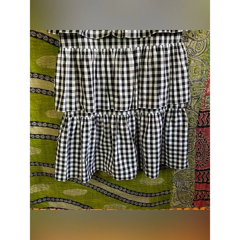 J. Crew Black/ White Gingham Tiered Poplin Coastal Maxi Farmhouse Dress Size 00